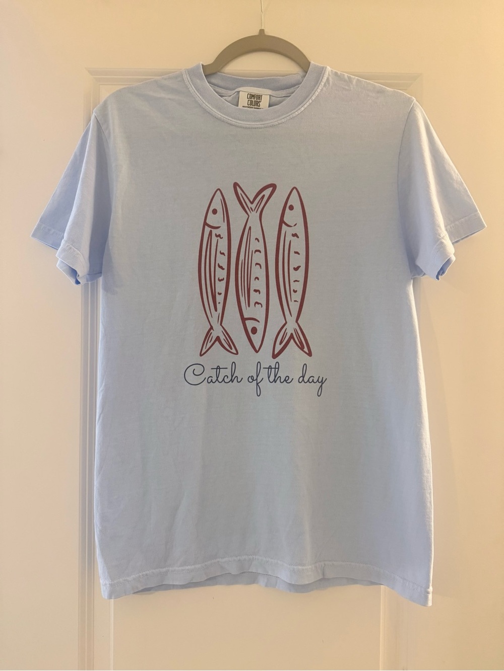 Comfort Colors Light Blue 'Catch of the Day' Fish Graphic Tee
